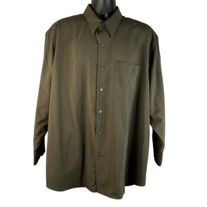 Hill & Archer Mens XL Olive Green Button Down Shirt Long Sleeve Polyester Solid